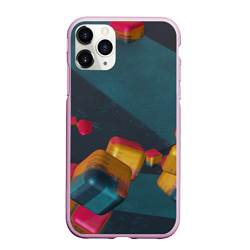 Чехол iPhone 11 Pro матовый Множество абстрактных кубиков / 3D-Розовый – фото 1