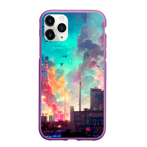 Чехол iPhone 11 Pro матовый Разъяренный город / 3D-Фиолетовый – фото 1