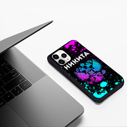 Чехол iPhone 11 Pro матовый Никита и неоновый герб России, цвет: 3D-черный — фото 2