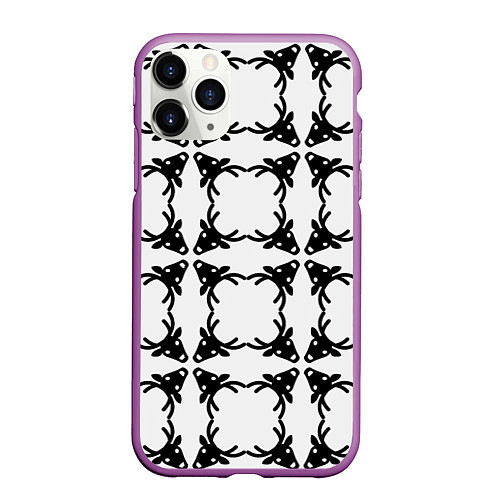 Чехол iPhone 11 Pro матовый Черные рождественские олени / 3D-Фиолетовый – фото 1