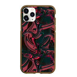 Чехол iPhone 11 Pro матовый Красно -зеленый темный абстрактный узор с разводам