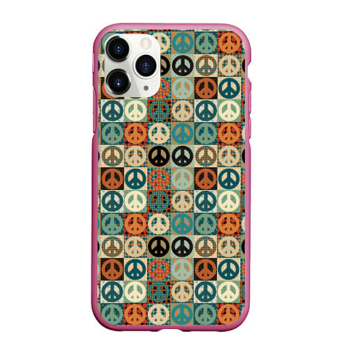 Чехол iPhone 11 Pro матовый Peace symbol pattern / 3D-Малиновый – фото 1