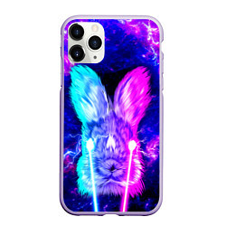 Чехол iPhone 11 Pro матовый Неоновый кролик стреляет лазерами из глаз, цвет: 3D-светло-сиреневый
