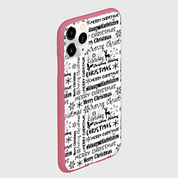 Чехол iPhone 11 Pro матовый Черно белый рождественский текстовый узор, цвет: 3D-малиновый — фото 2