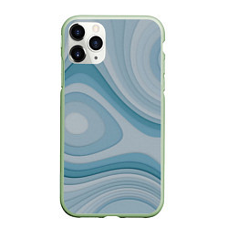 Чехол iPhone 11 Pro матовый Волнообразные синие текстуры, цвет: 3D-салатовый