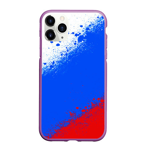 Чехол iPhone 11 Pro матовый Флаг России - триколор / 3D-Фиолетовый – фото 1