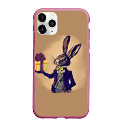 Чехол iPhone 11 Pro матовый Кролик в костюме с подарком