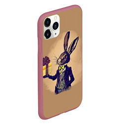 Чехол iPhone 11 Pro матовый Кролик в костюме с подарком, цвет: 3D-малиновый — фото 2