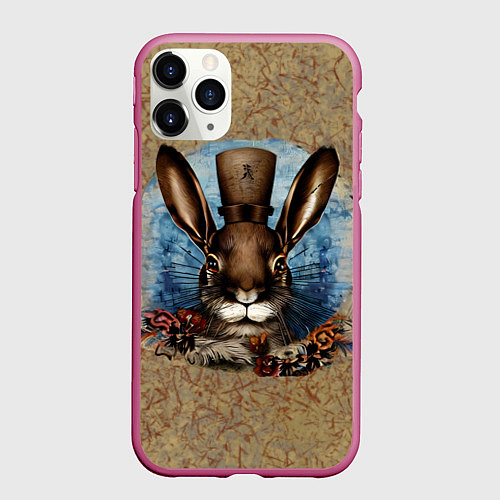 Чехол iPhone 11 Pro матовый Ретро кролик / 3D-Малиновый – фото 1