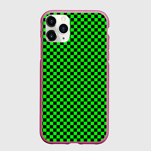 Чехол iPhone 11 Pro матовый Зелёная шахматка - паттерн / 3D-Малиновый – фото 1