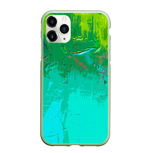 Чехол iPhone 11 Pro матовый Абстрактные краски - текстура / 3D-Салатовый – фото 1