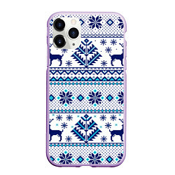Чехол iPhone 11 Pro матовый Happy new year, blue deer, цвет: 3D-сиреневый