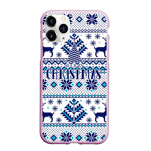 Чехол iPhone 11 Pro матовый Happy new year, merry christmas / 3D-Розовый – фото 1