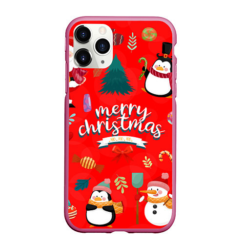 Чехол iPhone 11 Pro матовый Merry christmas art / 3D-Малиновый – фото 1