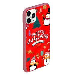 Чехол iPhone 11 Pro матовый Merry christmas art, цвет: 3D-малиновый — фото 2