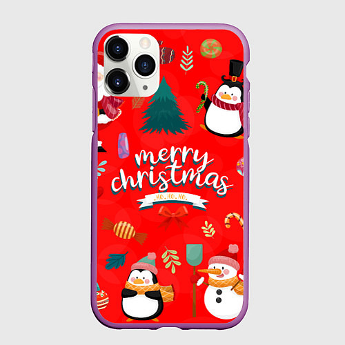 Чехол iPhone 11 Pro матовый Merry christmas art / 3D-Фиолетовый – фото 1