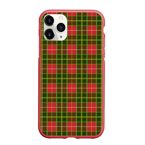 Чехол iPhone 11 Pro матовый Ткань Шотландка красно-зелёная / 3D-Красный – фото 1