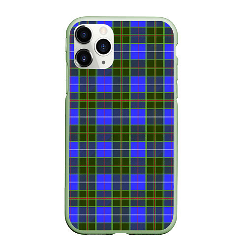 Чехол iPhone 11 Pro матовый Ткань Шотландка сине-зелёная / 3D-Салатовый – фото 1