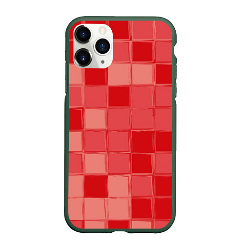 Чехол iPhone 11 Pro матовый Красный паттерн из кубов / 3D-Темно-зеленый – фото 1
