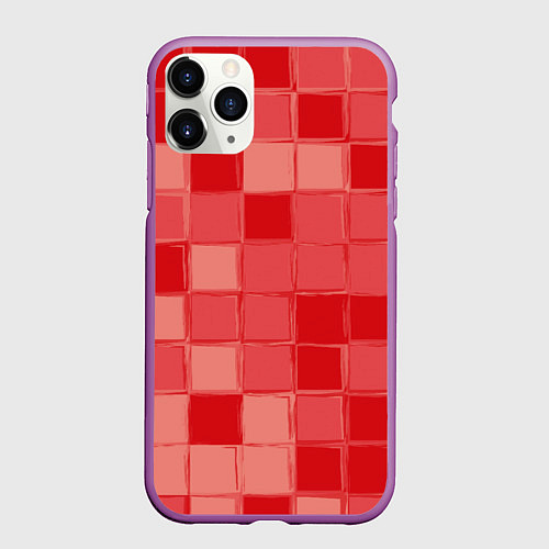 Чехол iPhone 11 Pro матовый Красный паттерн из кубов / 3D-Фиолетовый – фото 1