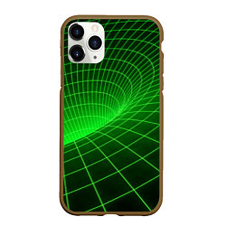 Чехол iPhone 11 Pro матовый Зелёная неоновая чёрная дыра, цвет: 3D-коричневый