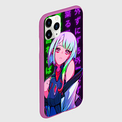 Чехол iPhone 11 Pro матовый Неоновые иероглифы : Люси из киберпанка, цвет: 3D-фиолетовый — фото 2