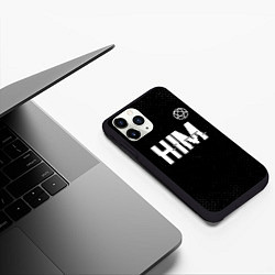 Чехол iPhone 11 Pro матовый HIM glitch на темном фоне: символ сверху, цвет: 3D-черный — фото 2