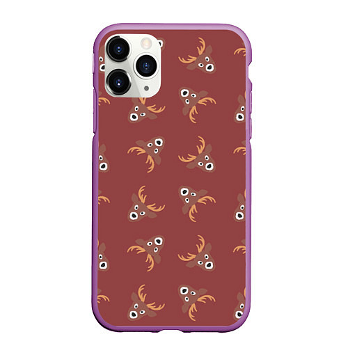 Чехол iPhone 11 Pro матовый Эстетика: праздничные олени на бордовом фоне / 3D-Фиолетовый – фото 1