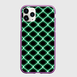 Чехол iPhone 11 Pro матовый Зелёная неоновая сетка, цвет: 3D-фиолетовый