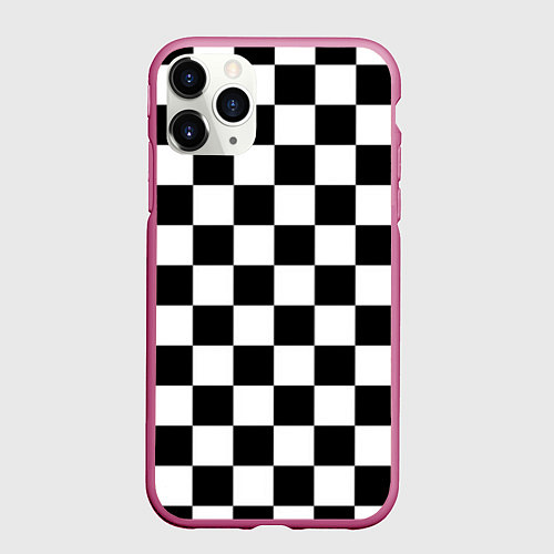 Чехол iPhone 11 Pro матовый Шахматные клетки - текстура / 3D-Малиновый – фото 1