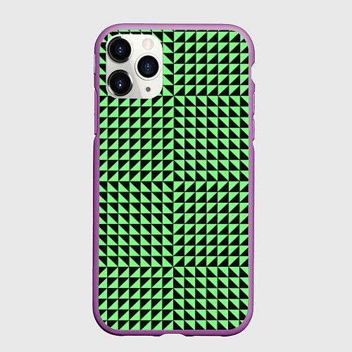 Чехол iPhone 11 Pro матовый Чёрно-зелёная оптическая иллюзия / 3D-Фиолетовый – фото 1