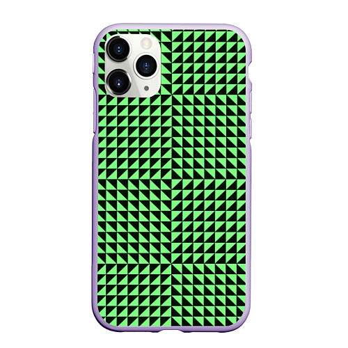 Чехол iPhone 11 Pro матовый Чёрно-зелёная оптическая иллюзия / 3D-Светло-сиреневый – фото 1