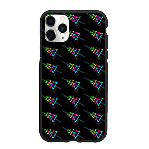 Чехол iPhone 11 Pro матовый Colored triangles / 3D-Черный – фото 1