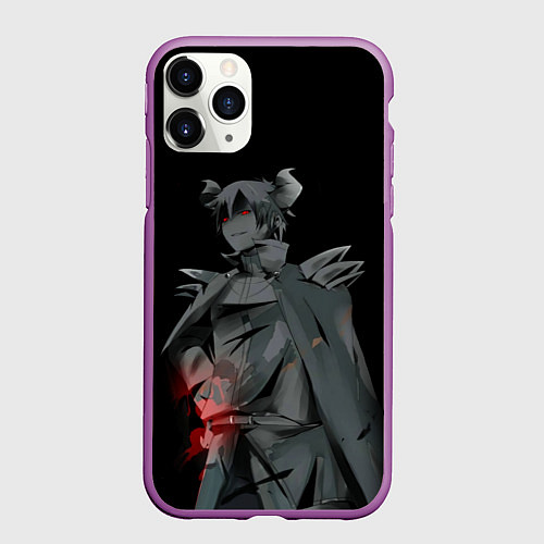 Чехол iPhone 11 Pro матовый Повелитель тьмы на подработке - Демон Садао / 3D-Фиолетовый – фото 1