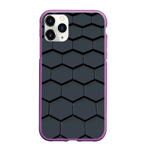 Чехол iPhone 11 Pro матовый Металлическая серая броня / 3D-Фиолетовый – фото 1