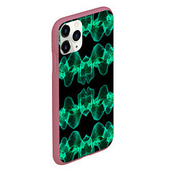 Чехол iPhone 11 Pro матовый Зелёные абстрактные полосы фракталов, цвет: 3D-малиновый — фото 2