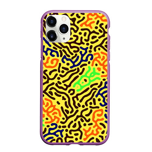 Чехол iPhone 11 Pro матовый Абстрактные кислотные полосы / 3D-Фиолетовый – фото 1