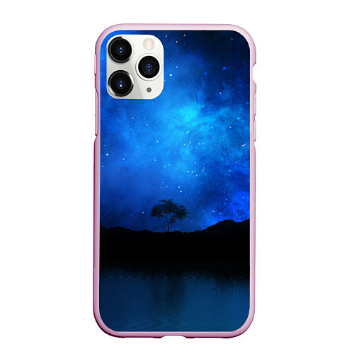 Чехол iPhone 11 Pro матовый Звездное небо и одинокое дерево / 3D-Розовый – фото 1