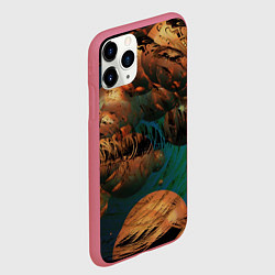 Чехол iPhone 11 Pro матовый Абстрактные планеты, цвет: 3D-малиновый — фото 2