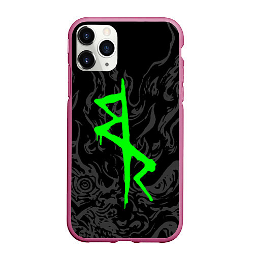 Чехол iPhone 11 Pro матовый Логотип Cyberpunk: Edgerunners - Дэвид / 3D-Малиновый – фото 1