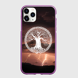 Чехол iPhone 11 Pro матовый Yggdrasil white rune, цвет: 3D-фиолетовый