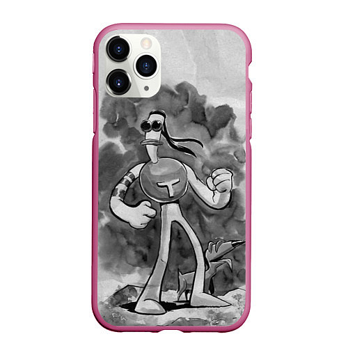 Чехол iPhone 11 Pro матовый Томминавт и Клювик / 3D-Малиновый – фото 1