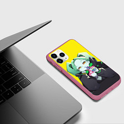 Чехол iPhone 11 Pro матовый Ребекка пьет коктель - Cyberpunk, цвет: 3D-малиновый — фото 2