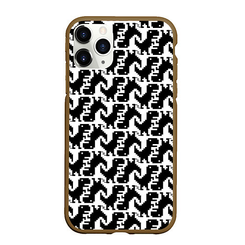Чехол iPhone 11 Pro матовый Динозаврик - паттерн / 3D-Коричневый – фото 1