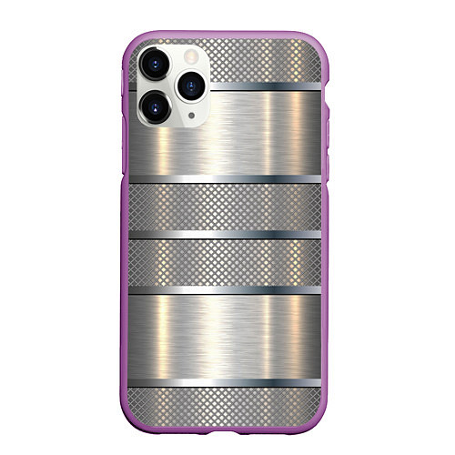 Чехол iPhone 11 Pro матовый Металлические полосы - текстура алюминия / 3D-Фиолетовый – фото 1