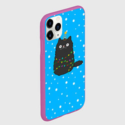 Чехол iPhone 11 Pro матовый Котоёлочка - на фоне снегопада, цвет: 3D-фиолетовый — фото 2