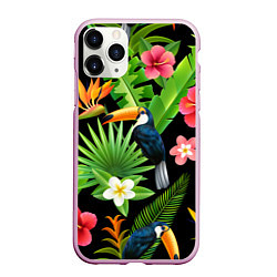 Чехол iPhone 11 Pro матовый Тропический паттерн с туканом