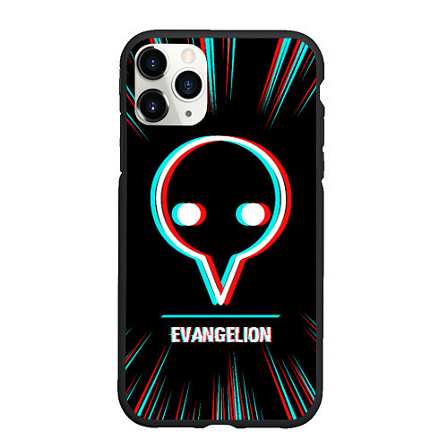 Чехол iPhone 11 Pro матовый Символ Evangelion в стиле glitch на темном фоне / 3D-Черный – фото 1