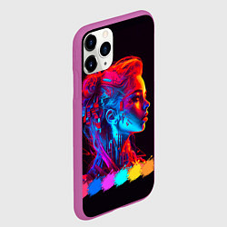 Чехол iPhone 11 Pro матовый Нейросеть - девушка киборг в неоновом свечении, цвет: 3D-фиолетовый — фото 2