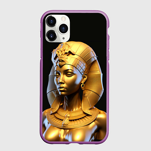 Чехол iPhone 11 Pro матовый Нейросеть - золотая египетская богиня / 3D-Фиолетовый – фото 1